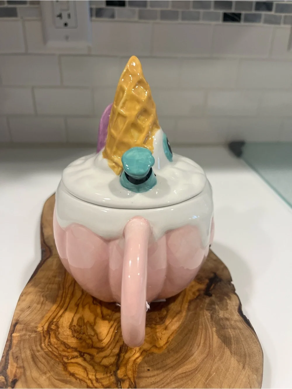 Pink pumpkin Mug with Ice cream cone topper, Brand New!